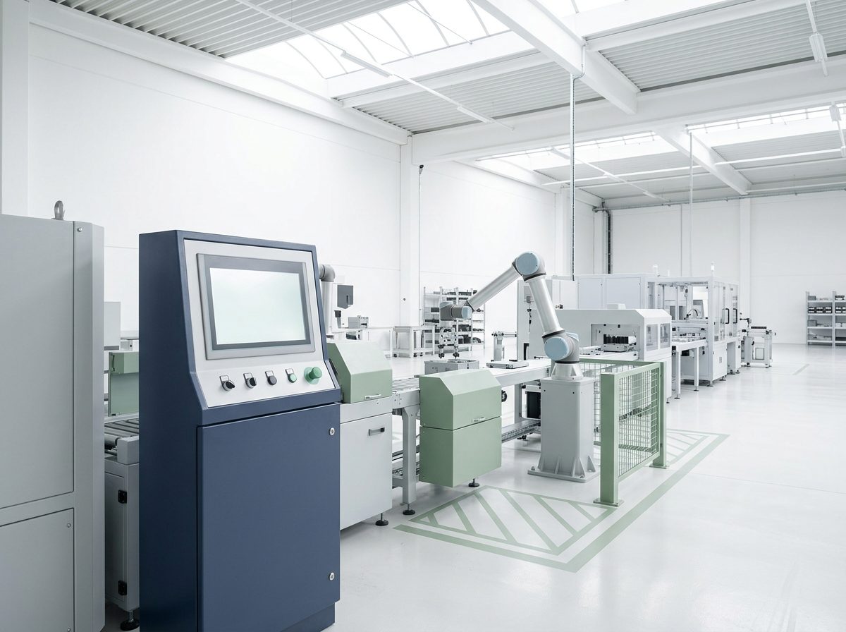 Industrial automation control panel with SCADA screens